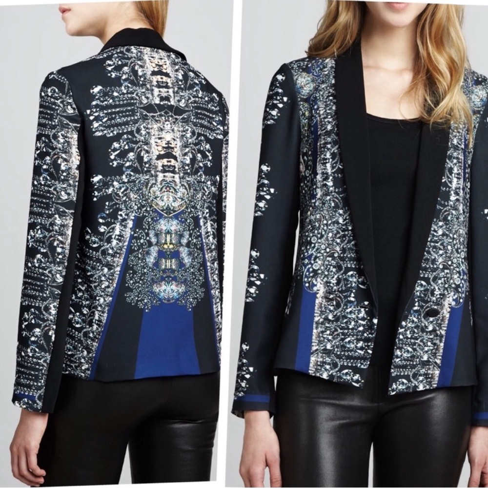Clover Canyon Black and Royal Blue Printed Open-Front Blazer
